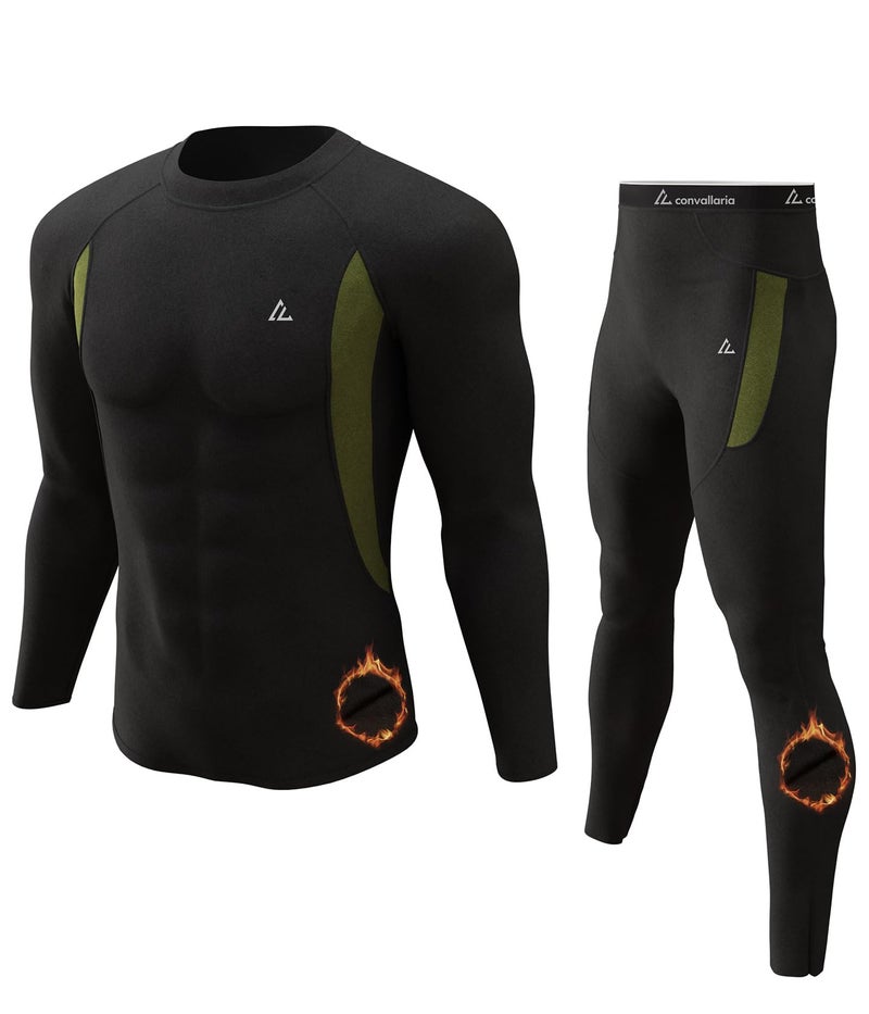 CL convallaria Long Underwear Mens, Thermal Underwear Set Winter Hunting Gear Sport Long Johns for Men Base Layer Top and Bottom Midweight Black S - Image 1